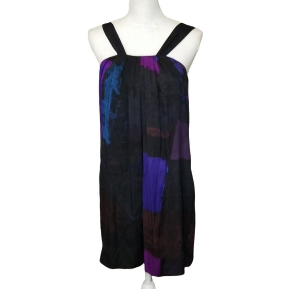 Banana Republic  jewel toned silk colorblock purple black mini shirt dress 2